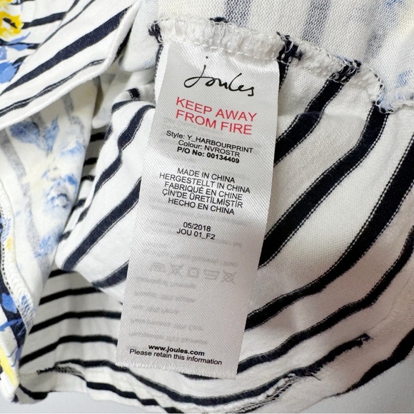 Joules Navy Stripe Harbour 3/4 Sleeve Jersey Top Floral Blue Yellow US 6 (S/M) - Picture 5 of 6